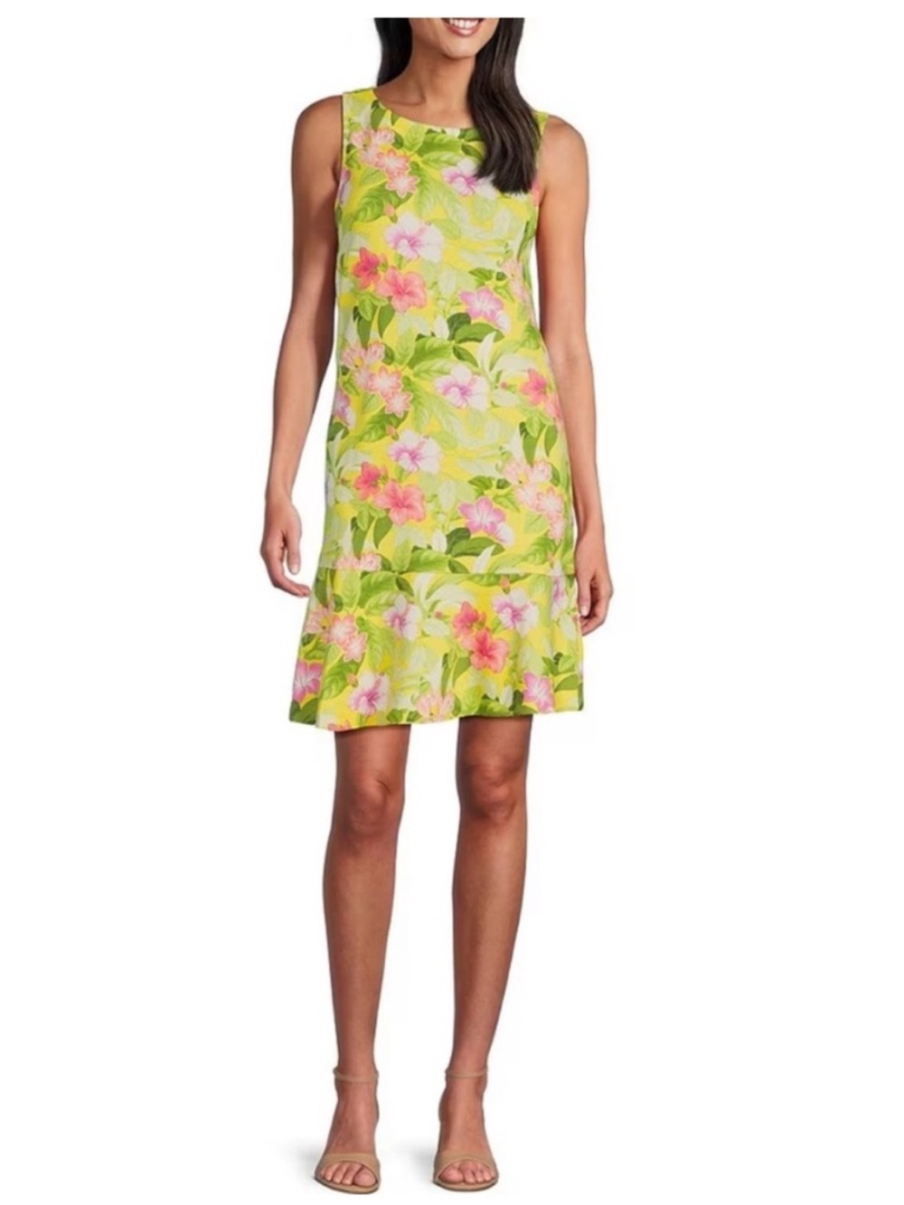 NWT Tommy Bahama
Tropical Floral Print Crew Neck Sleeveless Flounce Hem Dress